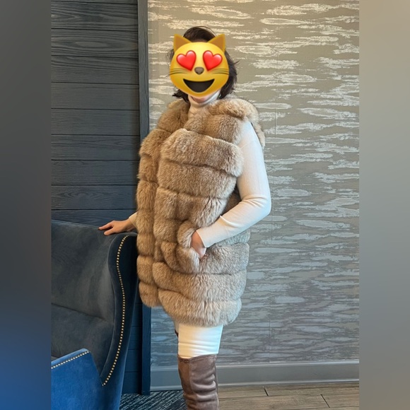 custom made Jackets & Blazers - Custom $1K Real Fox Fur Plush Long Vest Gilet Jacket coat beige XL 12/14/16 mink